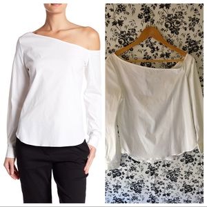 Theory White Top Off Shoulder Ulrika Stretch NEW